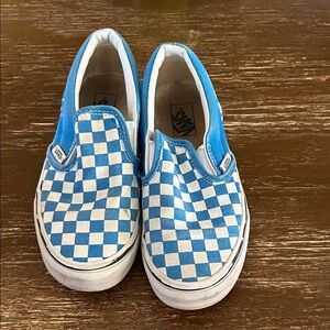 Vans Kids Blue and White Checkered Slip-On Sneakers